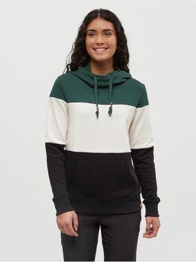 New TENTREE WOMEN'S TREEFLEECE BLOCKED BANSHEE HOODIE UNDYED Forest Green